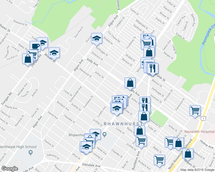 map of restaurants, bars, coffee shops, grocery stores, and more near 1819 Stanwood Street in Philadelphia