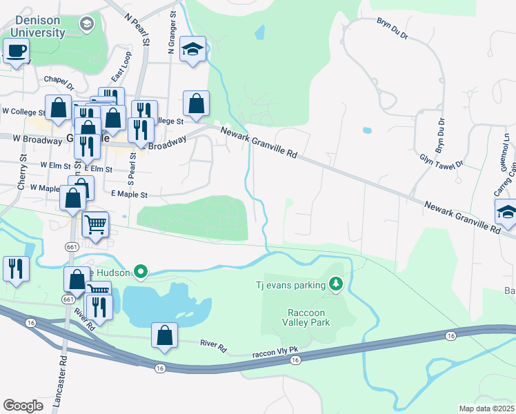 map of restaurants, bars, coffee shops, grocery stores, and more near 634 Newark Granville Road in Granville