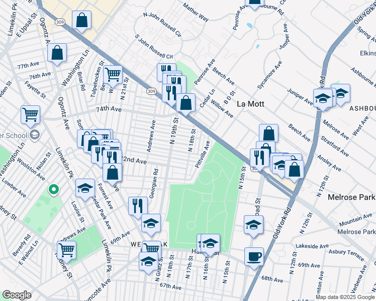 map of restaurants, bars, coffee shops, grocery stores, and more near 1801 Elston Street in Philadelphia