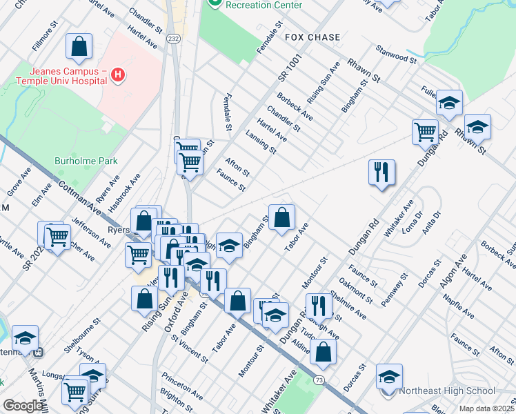 map of restaurants, bars, coffee shops, grocery stores, and more near 1000 Faunce Street in Philadelphia