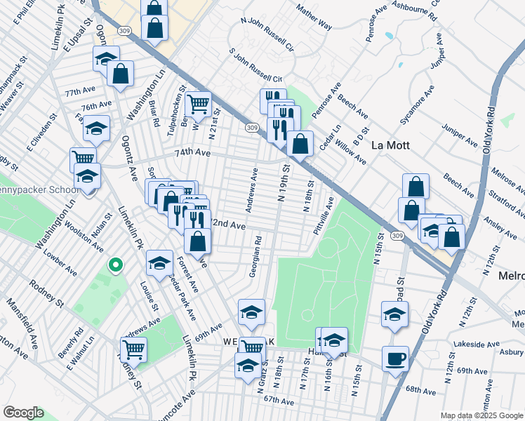 map of restaurants, bars, coffee shops, grocery stores, and more near 1924 Elston Street in Philadelphia