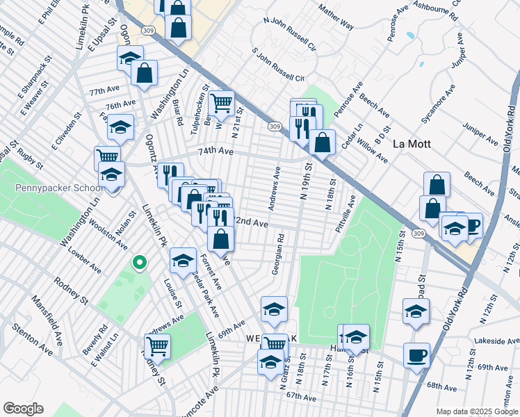 map of restaurants, bars, coffee shops, grocery stores, and more near 1973 Plymouth Street in Philadelphia