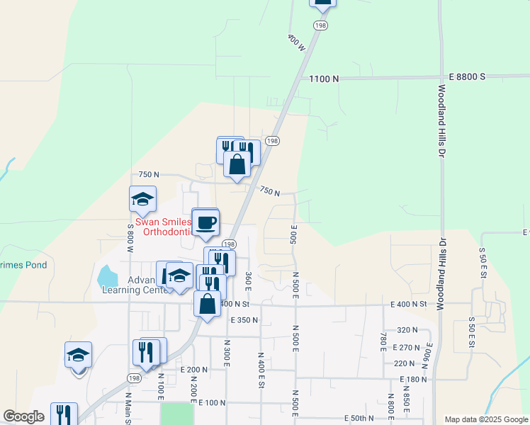 map of restaurants, bars, coffee shops, grocery stores, and more near 673 410 East in Salem