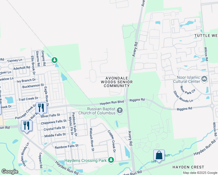 map of restaurants, bars, coffee shops, grocery stores, and more near 6442 Delta Loop in Dublin