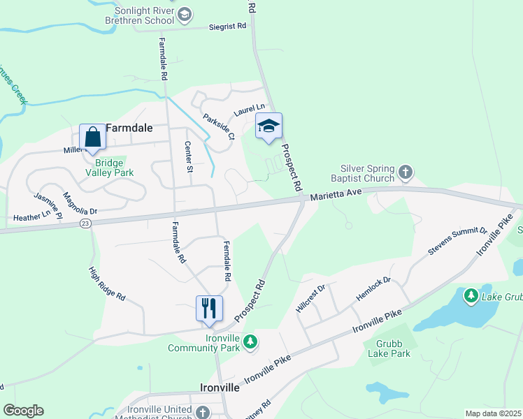 map of restaurants, bars, coffee shops, grocery stores, and more near 4068 Marietta Avenue in Mount Joy
