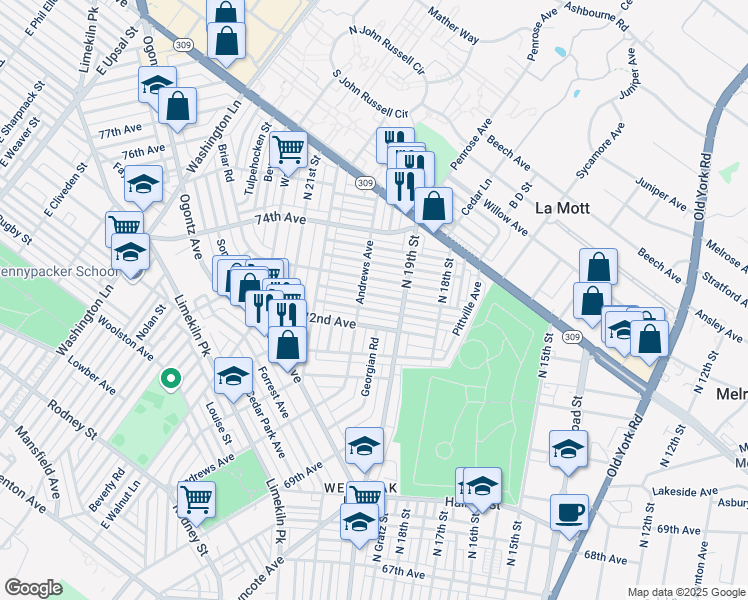 map of restaurants, bars, coffee shops, grocery stores, and more near 1932 Elston Street in Philadelphia