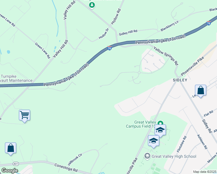 map of restaurants, bars, coffee shops, grocery stores, and more near 241 Yorktown Court in Malvern