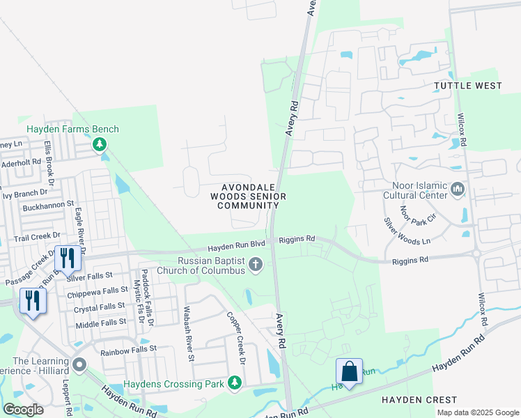 map of restaurants, bars, coffee shops, grocery stores, and more near 6412 Delta Loop in Dublin