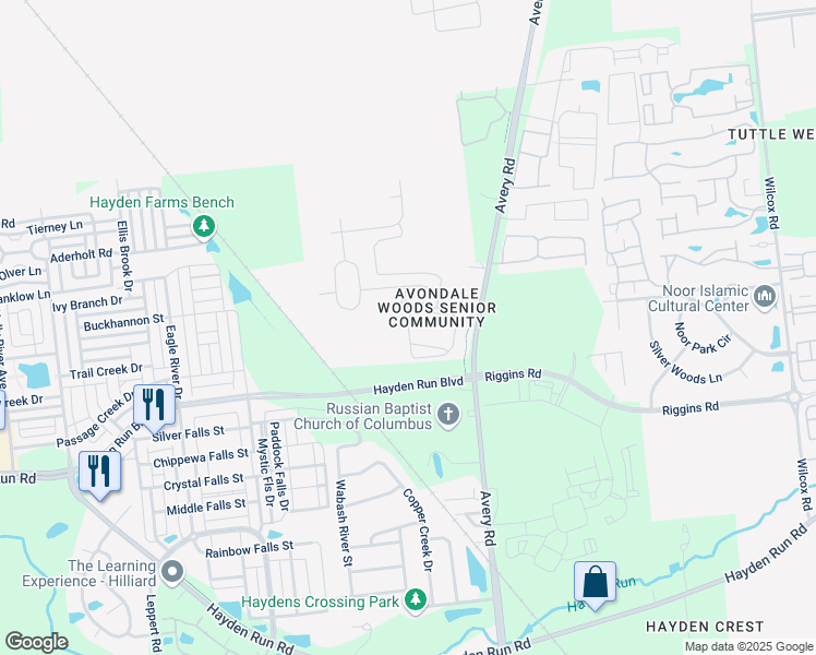 map of restaurants, bars, coffee shops, grocery stores, and more near 6444 Delta Loop in Dublin