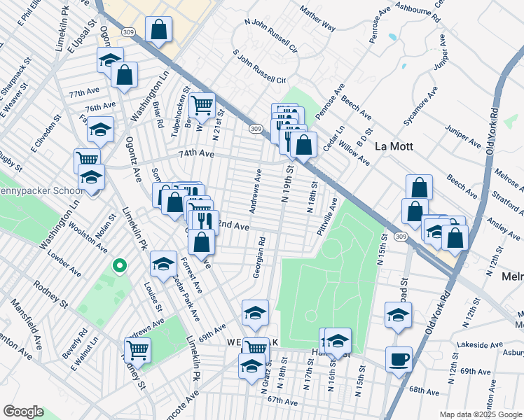 map of restaurants, bars, coffee shops, grocery stores, and more near 1932 Elston Street in Philadelphia