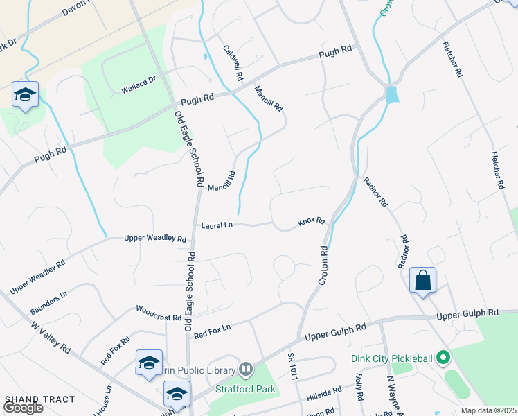 map of restaurants, bars, coffee shops, grocery stores, and more near 652 Knox Road in Wayne