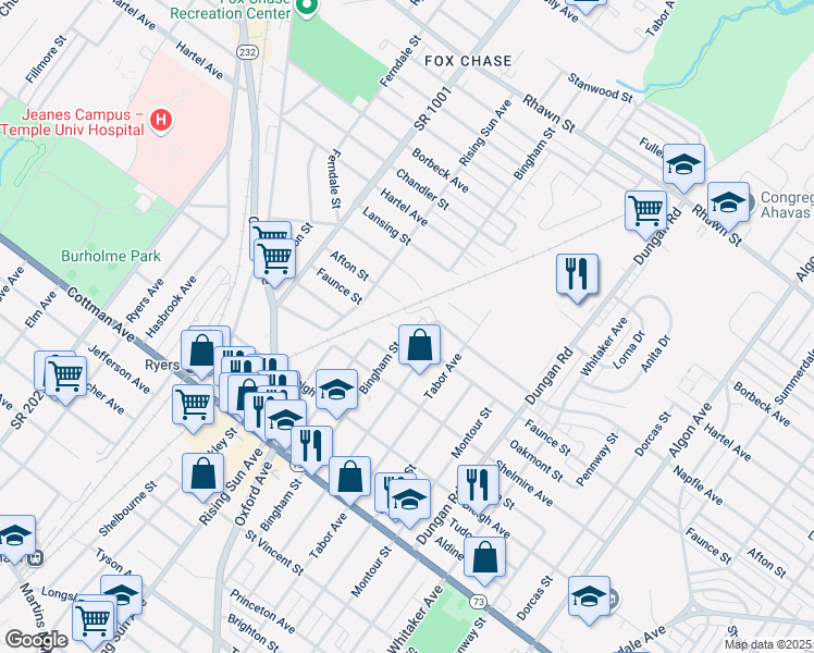 map of restaurants, bars, coffee shops, grocery stores, and more near 1031 Faunce Street in Philadelphia