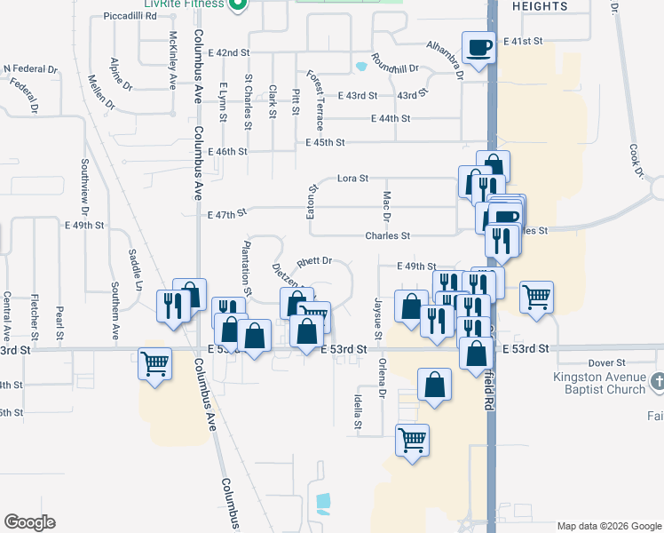 map of restaurants, bars, coffee shops, grocery stores, and more near 1527 Rhett Dr in Anderson