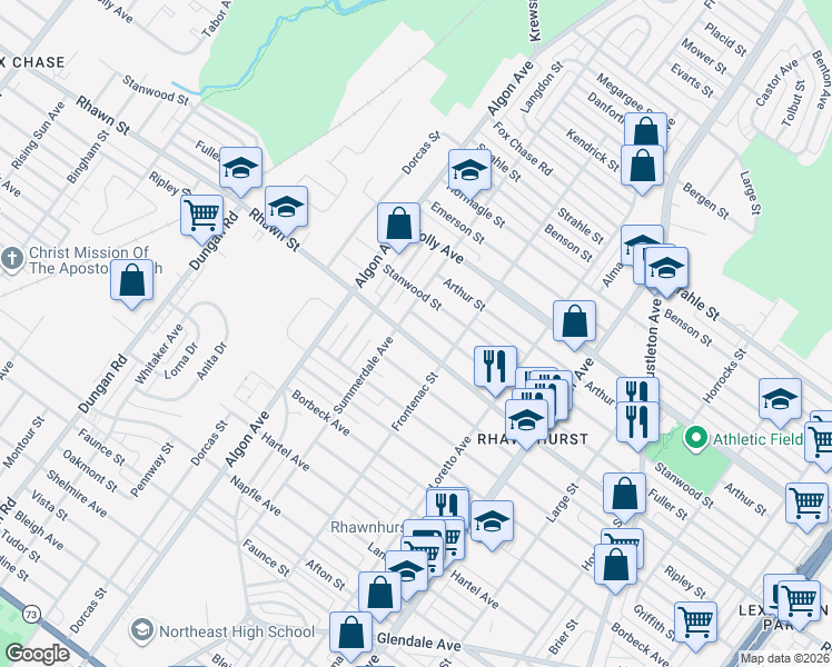 map of restaurants, bars, coffee shops, grocery stores, and more near 1720 Fuller Street in Philadelphia