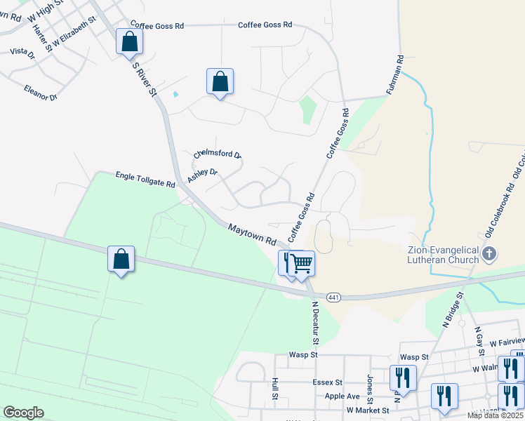 map of restaurants, bars, coffee shops, grocery stores, and more near 90 Ashley Drive in Marietta