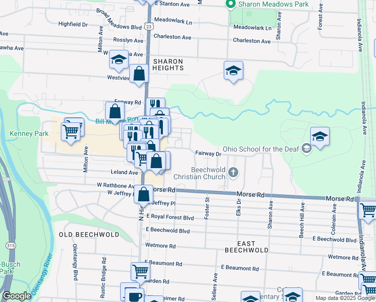 map of restaurants, bars, coffee shops, grocery stores, and more near 123 Georgetown Drive in Columbus
