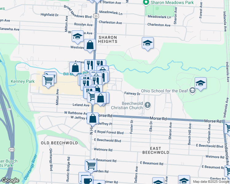 map of restaurants, bars, coffee shops, grocery stores, and more near 123 Georgetown Drive in Columbus