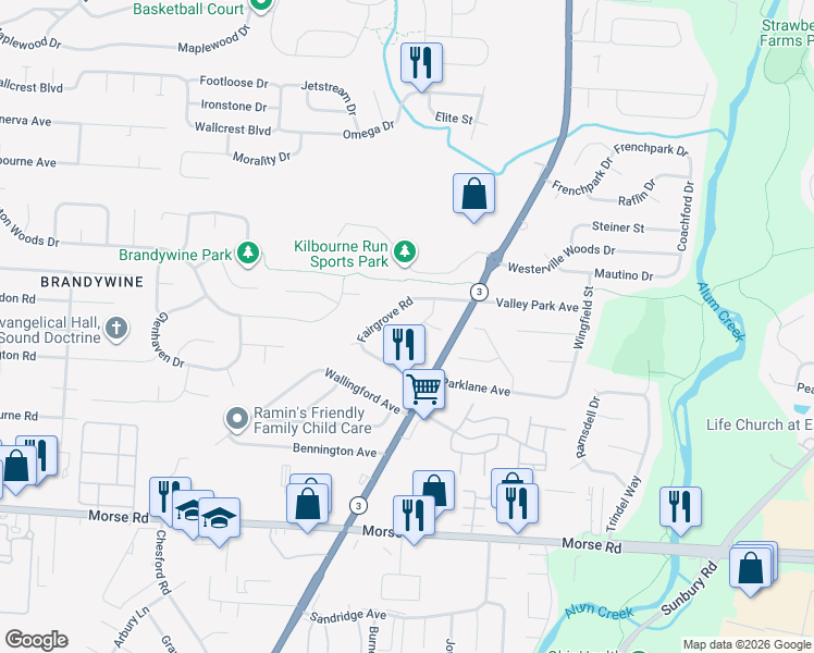map of restaurants, bars, coffee shops, grocery stores, and more near 4581 Stonehedge Road in Columbus