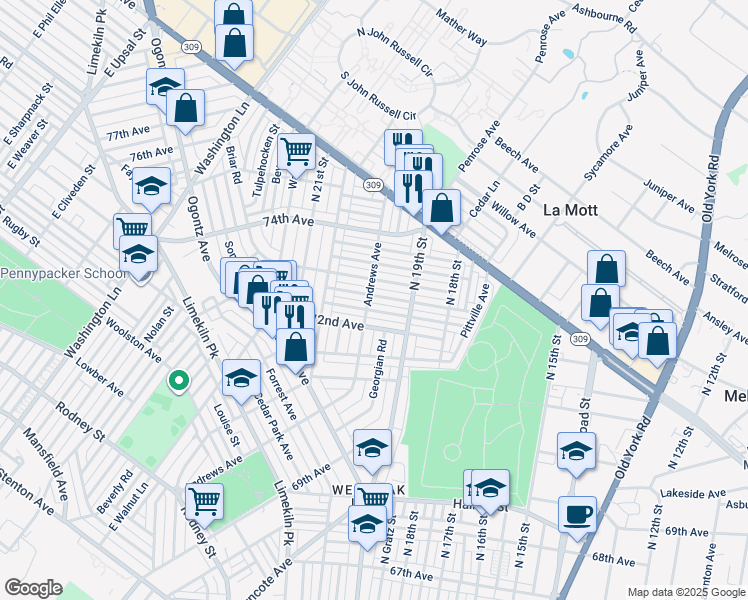 map of restaurants, bars, coffee shops, grocery stores, and more near 1944 Elston Street in Philadelphia