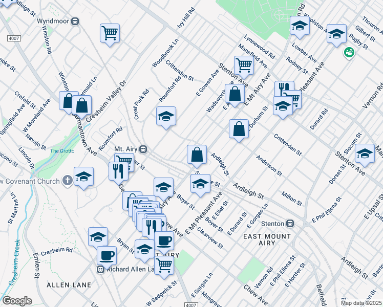 map of restaurants, bars, coffee shops, grocery stores, and more near 322 East Allens Lane in Philadelphia