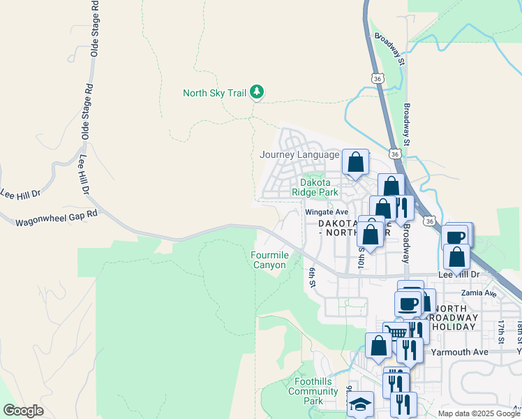 map of restaurants, bars, coffee shops, grocery stores, and more near 335 Lee Hill Drive in Boulder