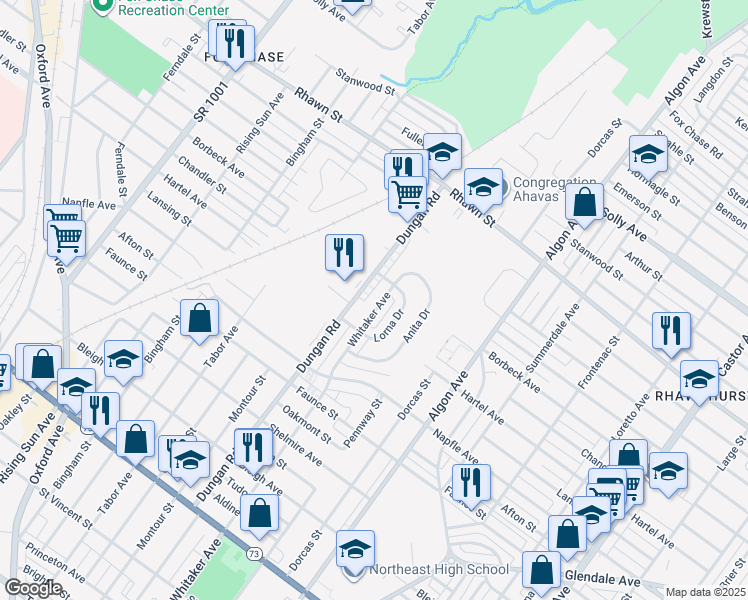 map of restaurants, bars, coffee shops, grocery stores, and more near 7822 Whitaker Avenue in Philadelphia