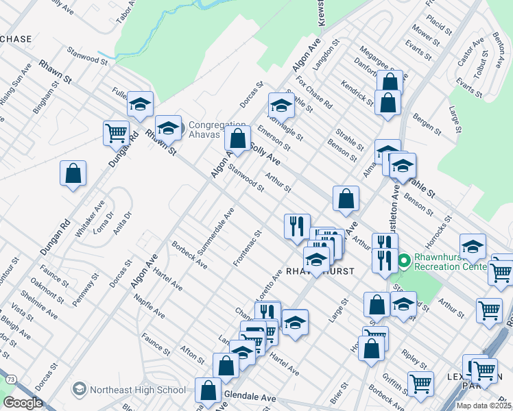 map of restaurants, bars, coffee shops, grocery stores, and more near 1720 Fuller Street in Philadelphia