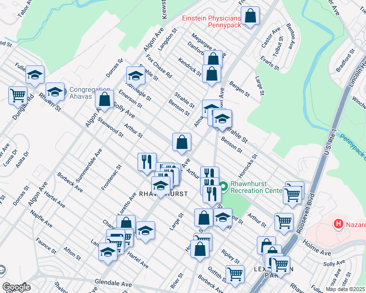map of restaurants, bars, coffee shops, grocery stores, and more near 1924 Emerson Street in Philadelphia