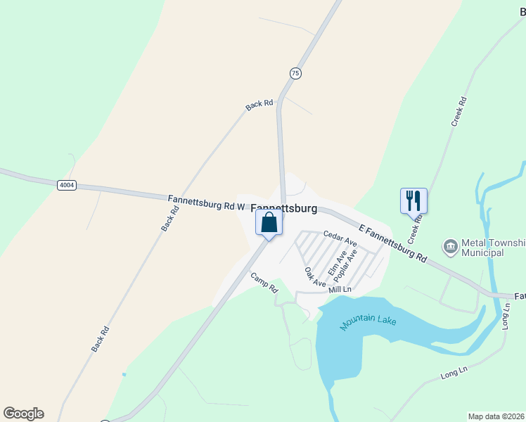 map of restaurants, bars, coffee shops, grocery stores, and more near 18188 State Route 4004 in Fannettsburg