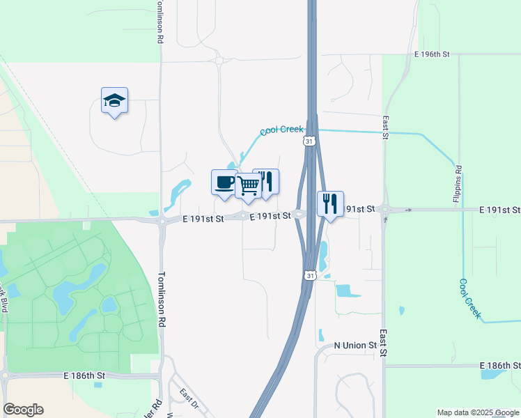 map of restaurants, bars, coffee shops, grocery stores, and more near 1514 East 191st Street in Westfield