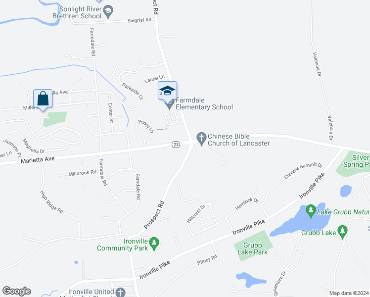 map of restaurants, bars, coffee shops, grocery stores, and more near 4056 Marietta Avenue in Mount Joy