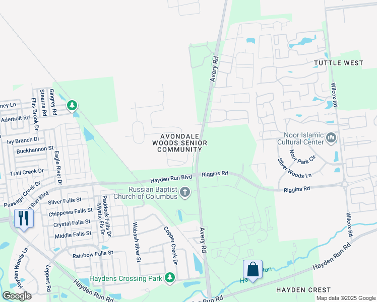 map of restaurants, bars, coffee shops, grocery stores, and more near 6416 Delta Loop in Dublin