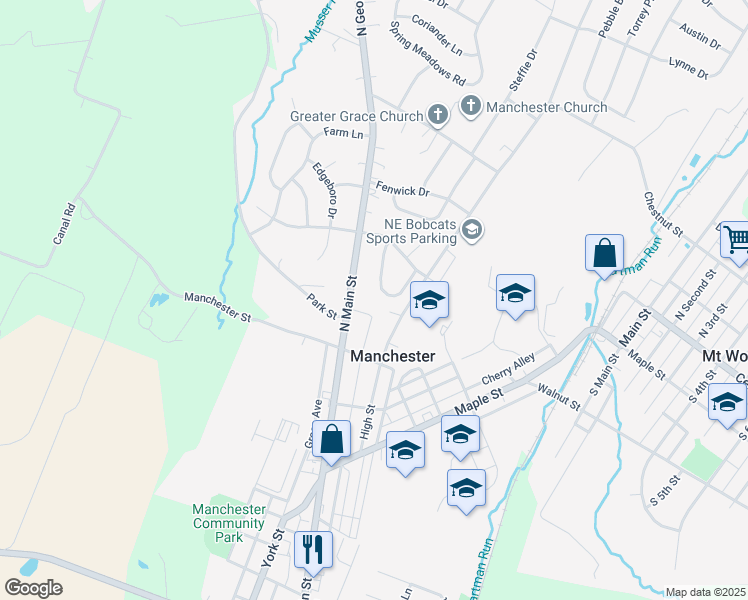 map of restaurants, bars, coffee shops, grocery stores, and more near 17 Haverford Cir in Manchester