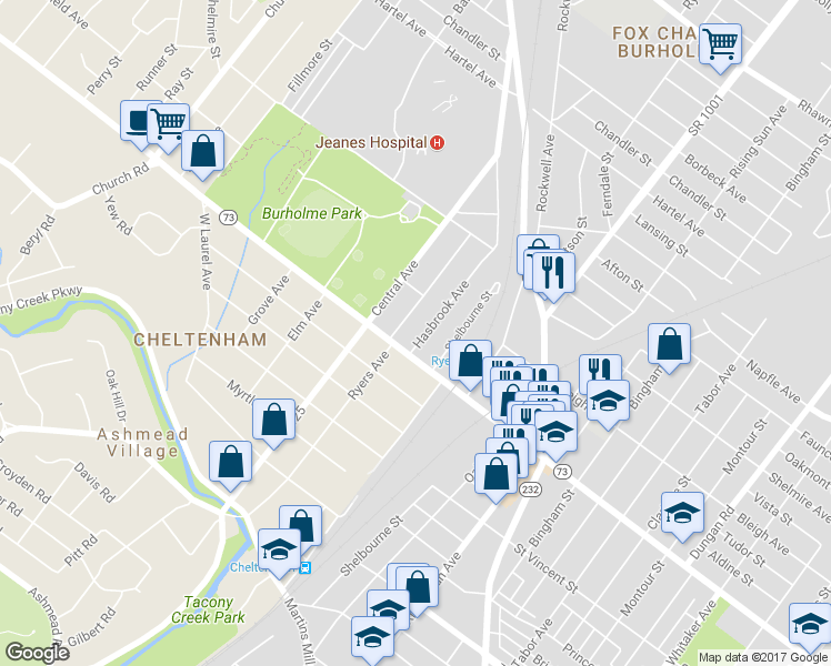 map of restaurants, bars, coffee shops, grocery stores, and more near 7306 Hasbrook Avenue in Philadelphia