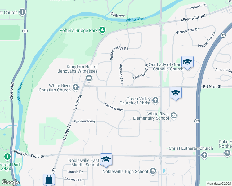 map of restaurants, bars, coffee shops, grocery stores, and more near 19021 Winston Court in Noblesville