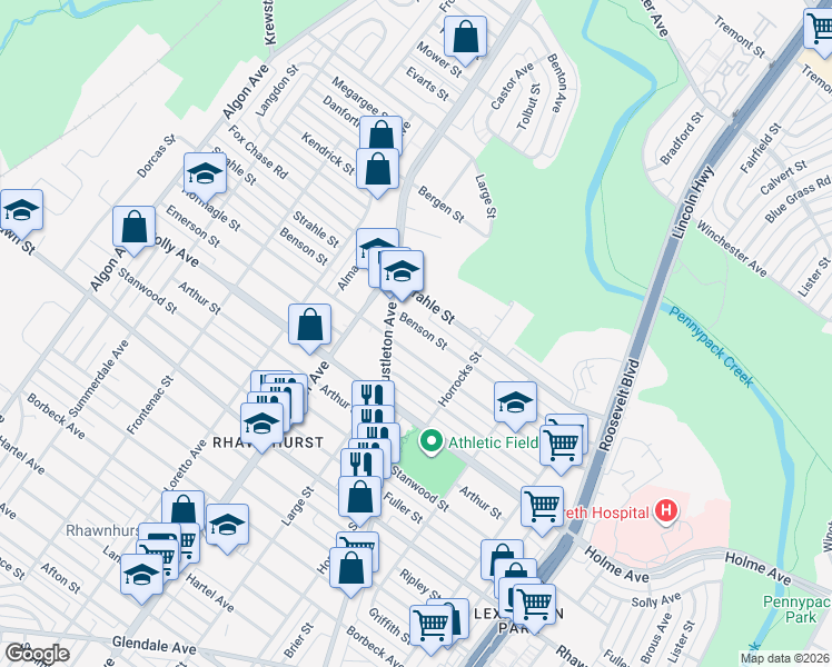 map of restaurants, bars, coffee shops, grocery stores, and more near 2100 Benson Street in Philadelphia
