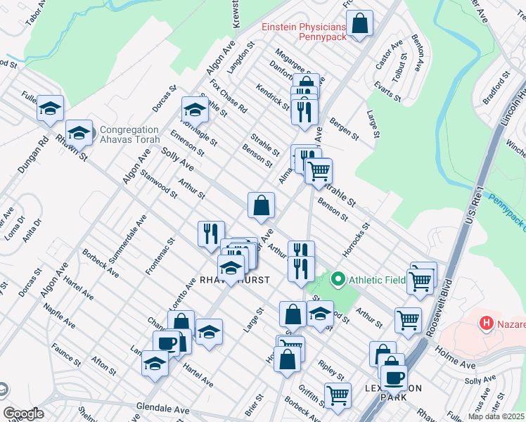 map of restaurants, bars, coffee shops, grocery stores, and more near 1924 Emerson Street in Philadelphia