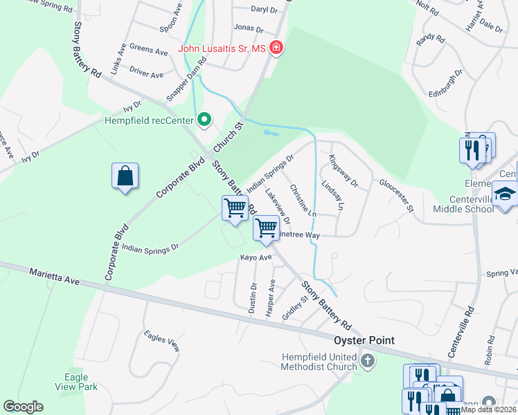 map of restaurants, bars, coffee shops, grocery stores, and more near 1413 Stony Battery Rd in Lancaster