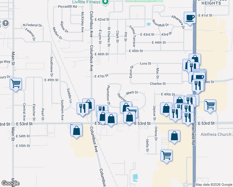 map of restaurants, bars, coffee shops, grocery stores, and more near 4903 Dietzen Boulevard in Anderson