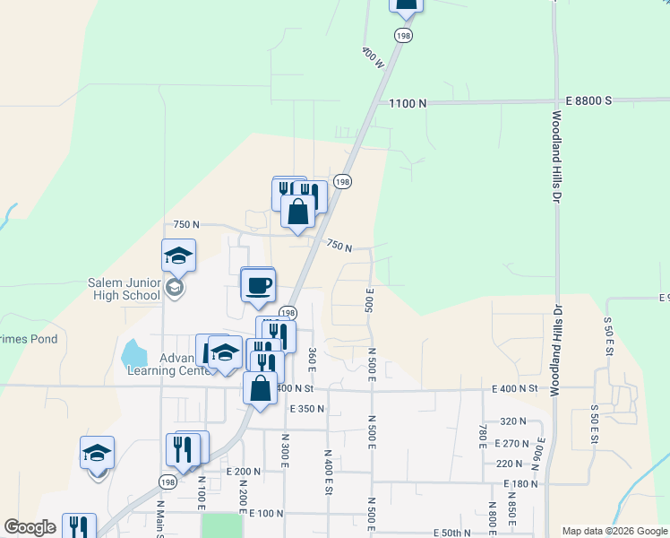 map of restaurants, bars, coffee shops, grocery stores, and more near 691 410 East in Salem