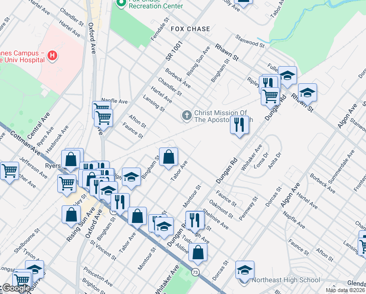map of restaurants, bars, coffee shops, grocery stores, and more near 1115 Napfle Avenue in Philadelphia
