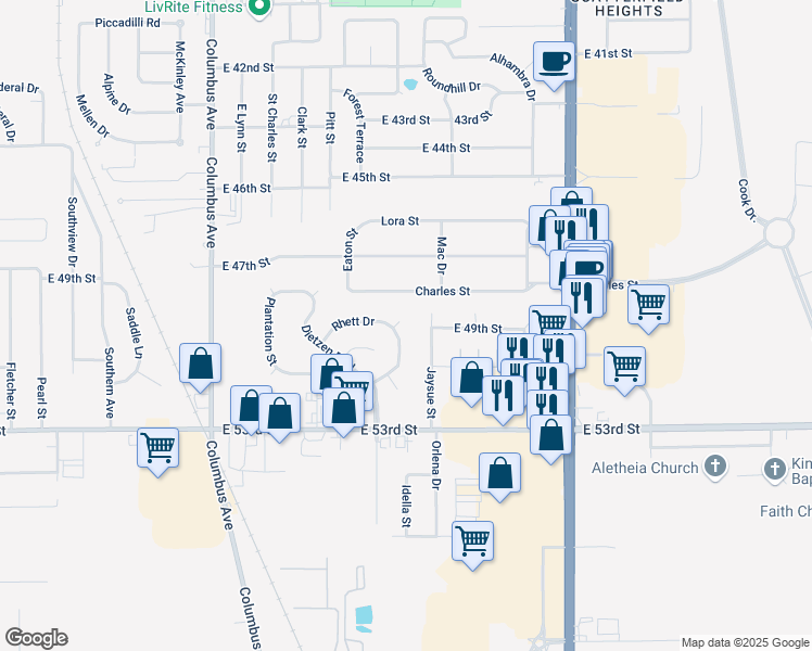 map of restaurants, bars, coffee shops, grocery stores, and more near 4904 Atlanta Street in Anderson