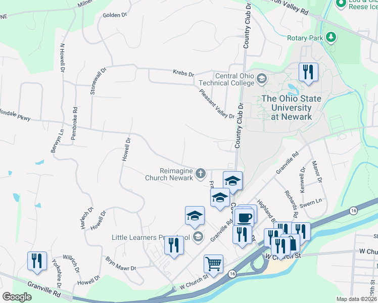 map of restaurants, bars, coffee shops, grocery stores, and more near 670 Carriage Court in Newark