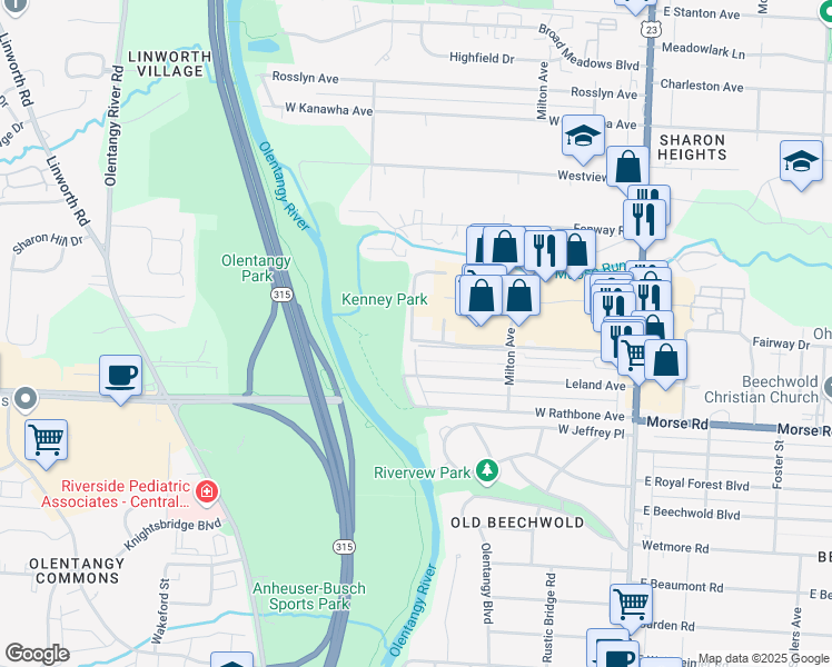 map of restaurants, bars, coffee shops, grocery stores, and more near 335 Graceland Boulevard in Columbus