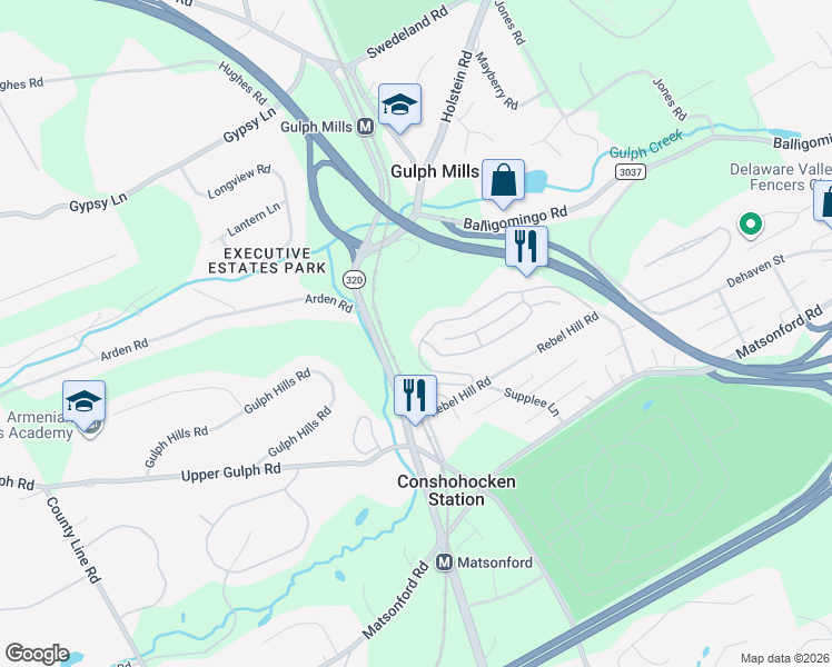 map of restaurants, bars, coffee shops, grocery stores, and more near 102 Lemonton Way in Wayne