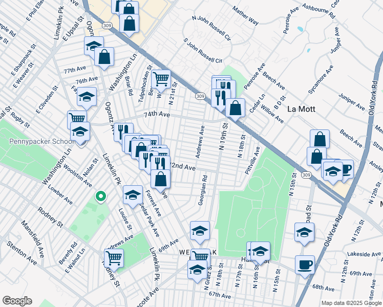 map of restaurants, bars, coffee shops, grocery stores, and more near 1966 Elston Street in Philadelphia