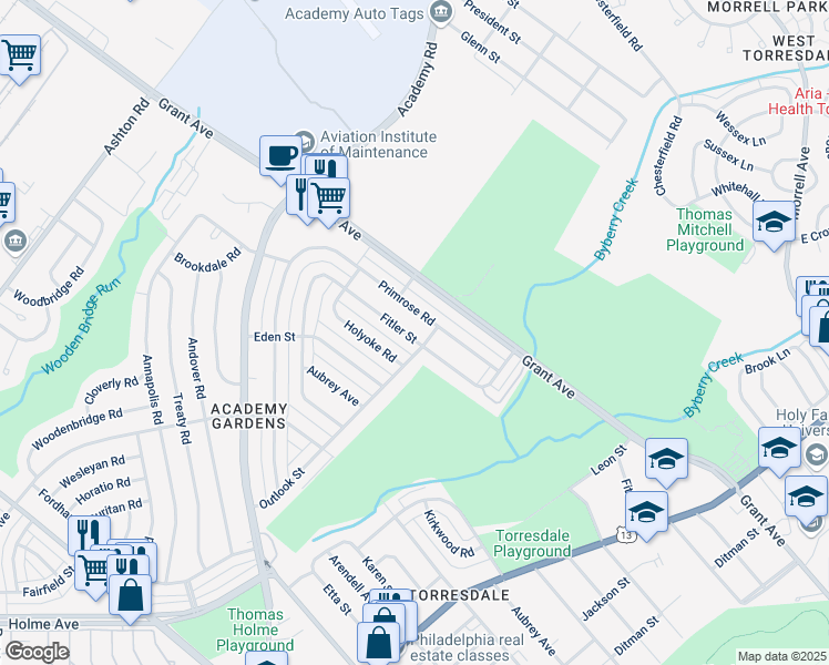 map of restaurants, bars, coffee shops, grocery stores, and more near 3471 Fitler Street in Philadelphia