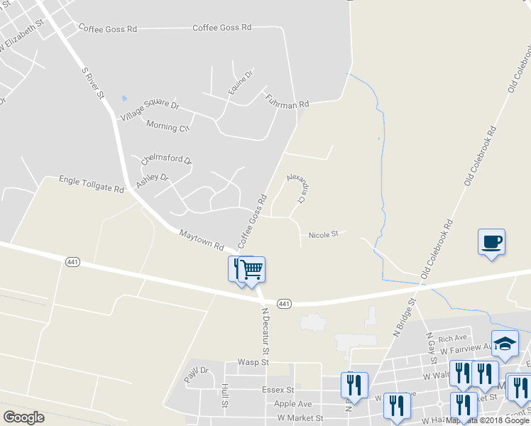 map of restaurants, bars, coffee shops, grocery stores, and more near 302 Alexandria Court in Marietta