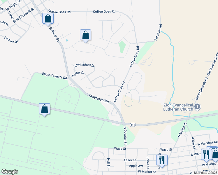 map of restaurants, bars, coffee shops, grocery stores, and more near 98 Ashley Drive in Marietta