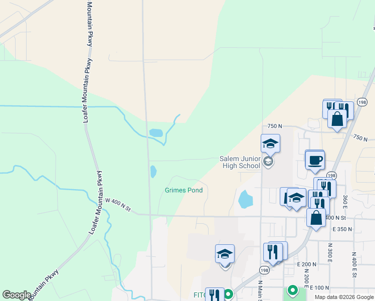 map of restaurants, bars, coffee shops, grocery stores, and more near 605 North Main Street in Salem